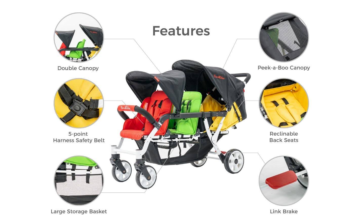 Comfort & Style: Four-Seat Stroller for Kids – Familidoo