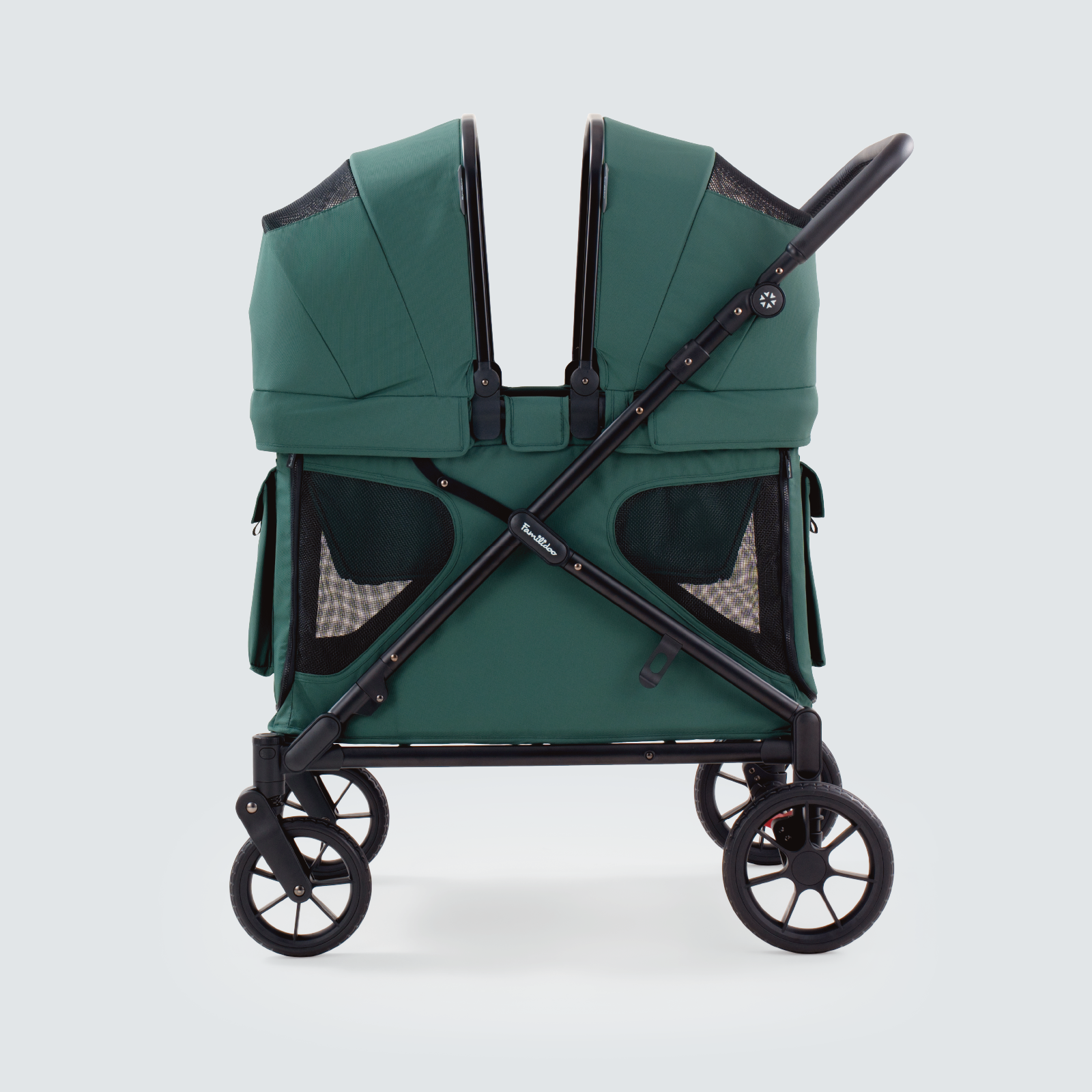 green double stroller Familidoo Q2 Multi-Use Kids Wagon Stroller – Foldable, Lightweight & All-Terrain for Kids & Pets – 5-Point Safety Harness, Rain Cover & Compact Travel