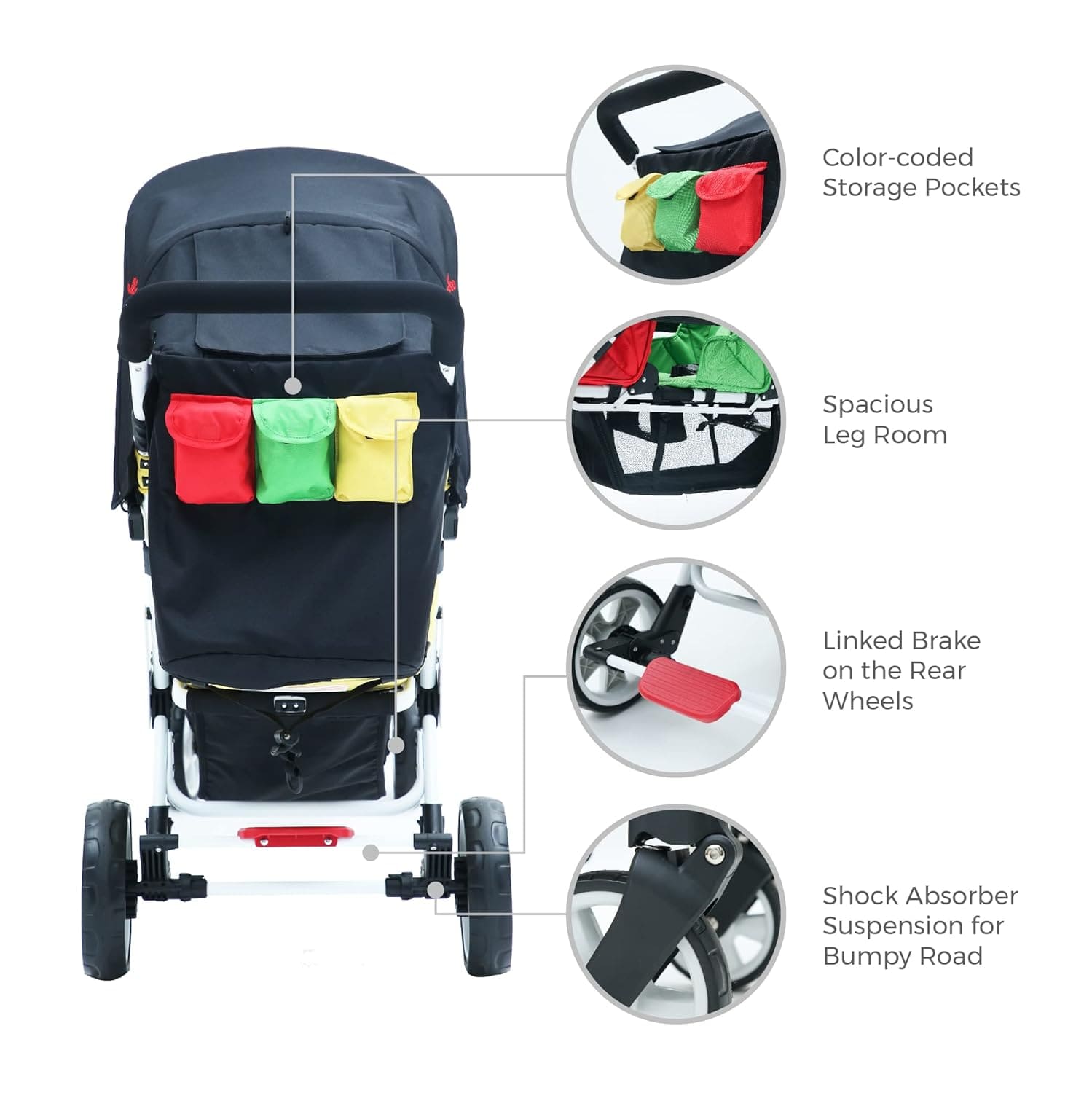 3 Seat Stroller - for Triplet with Infant Seat (H3E) Familidoo