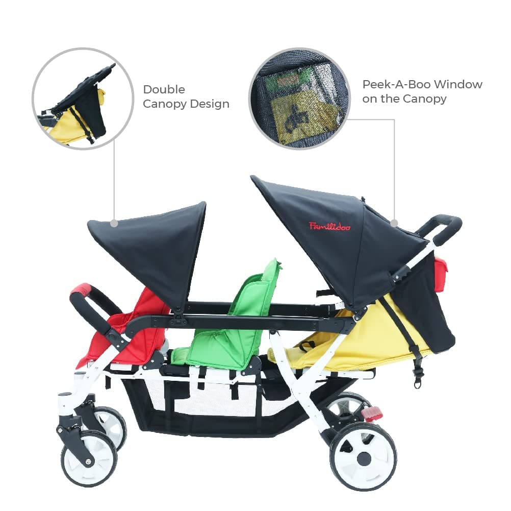 Stroller 3 Rider 3 Seat Stroller - for Triplet with Infant Seat (H3E) – familidoo.com