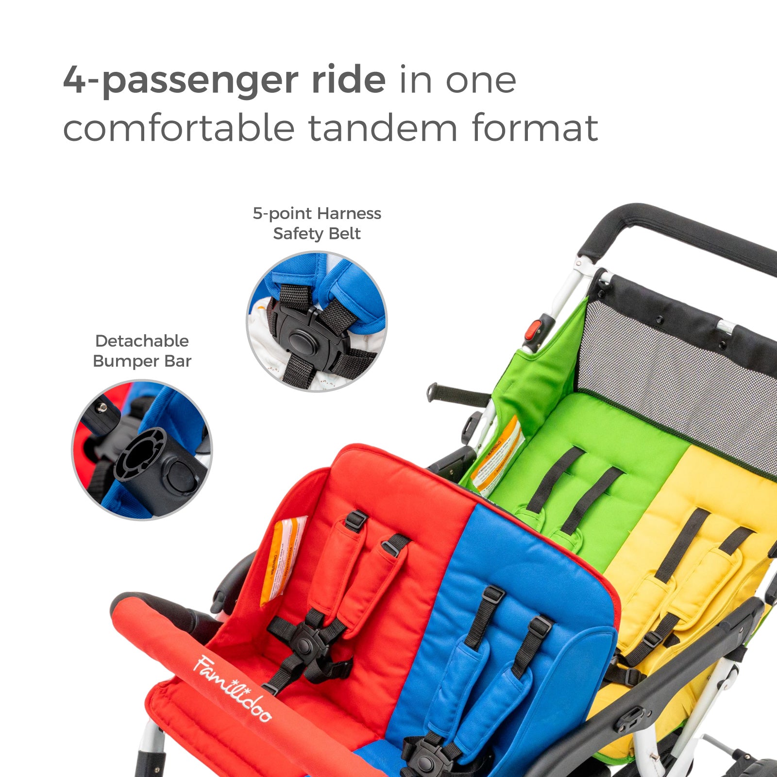 4 Seat Stroller for Quadruplet with Infant Seat H4E Daycare Stroller familidoo