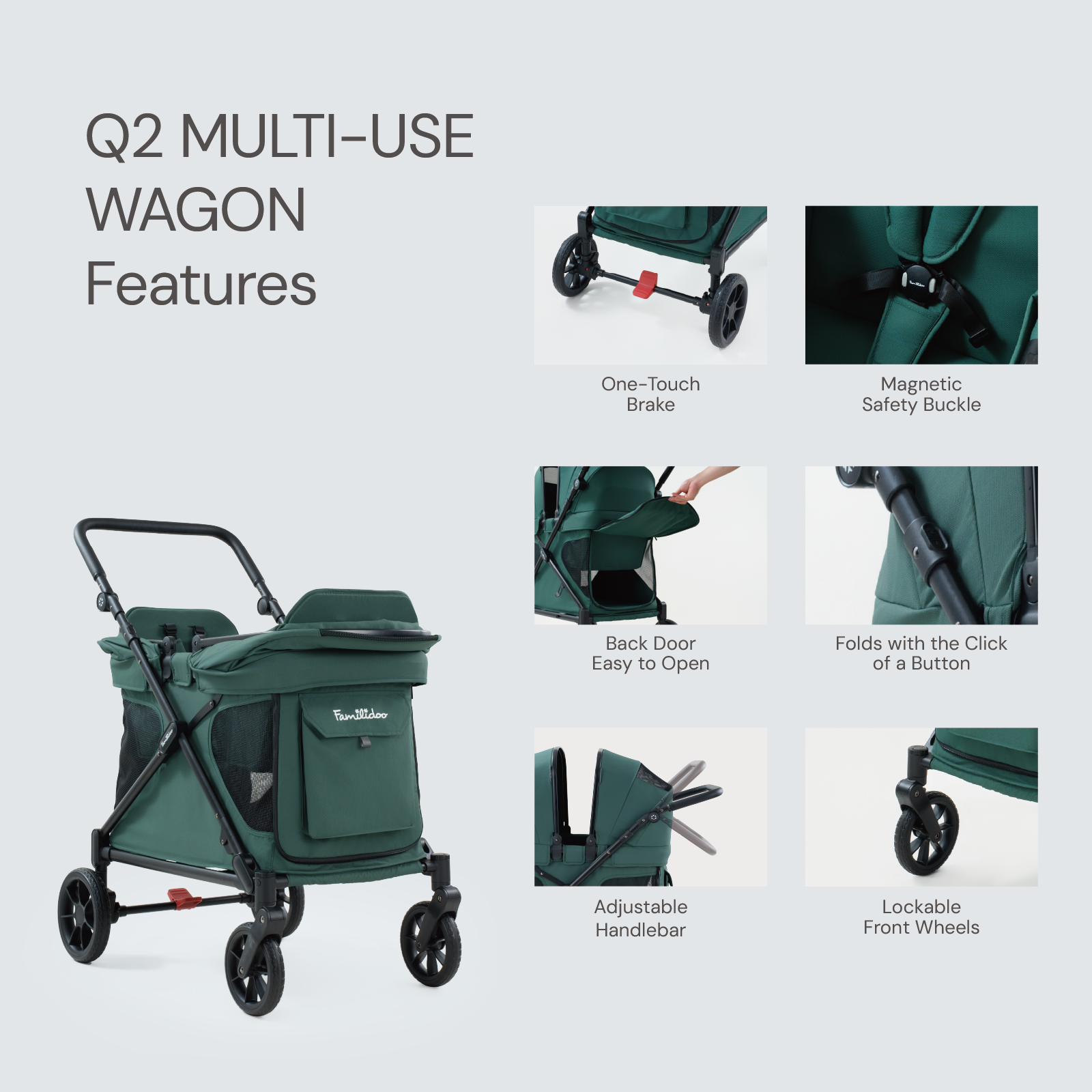 multi function stroller wagon Familidoo Q2 Multi-Use Kids Wagon Stroller – Foldable, Lightweight & All-Terrain for Kids & Pets – 5-Point Safety Harness, Rain Cover & Compact Travel