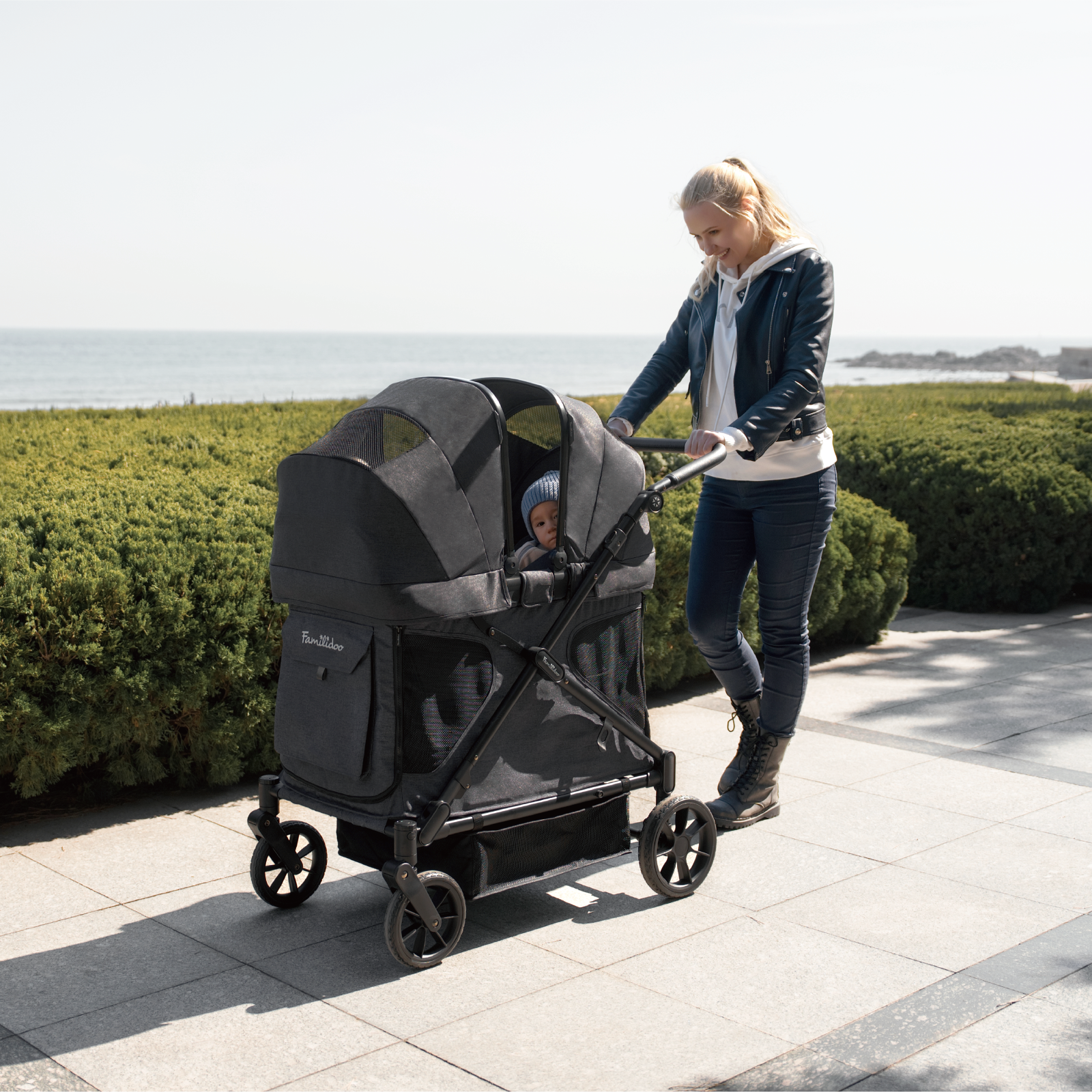 stroller wagon for travel Familidoo Q2 Multi-Use Kids Wagon Stroller – Foldable, Lightweight & All-Terrain for Kids & Pets – 5-Point Safety Harness, Rain Cover & Compact Travel