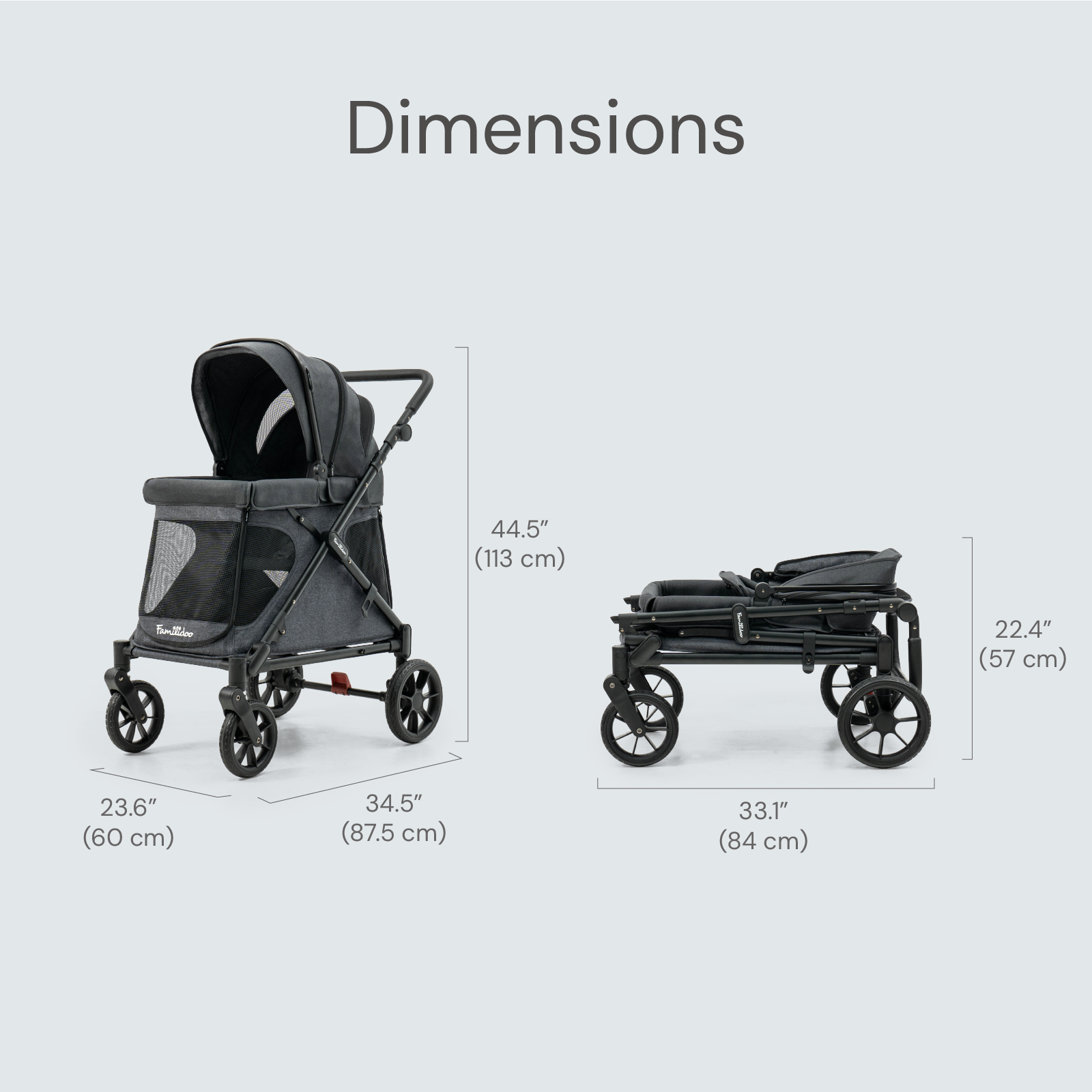 Familidoo Q1 2.0 Multi-Use Kids Wagon Stroller – Foldable, Lightweight & All-Terrain for Kids & Pets – 5-Point Safety Harness, Rain Cover & Compact
