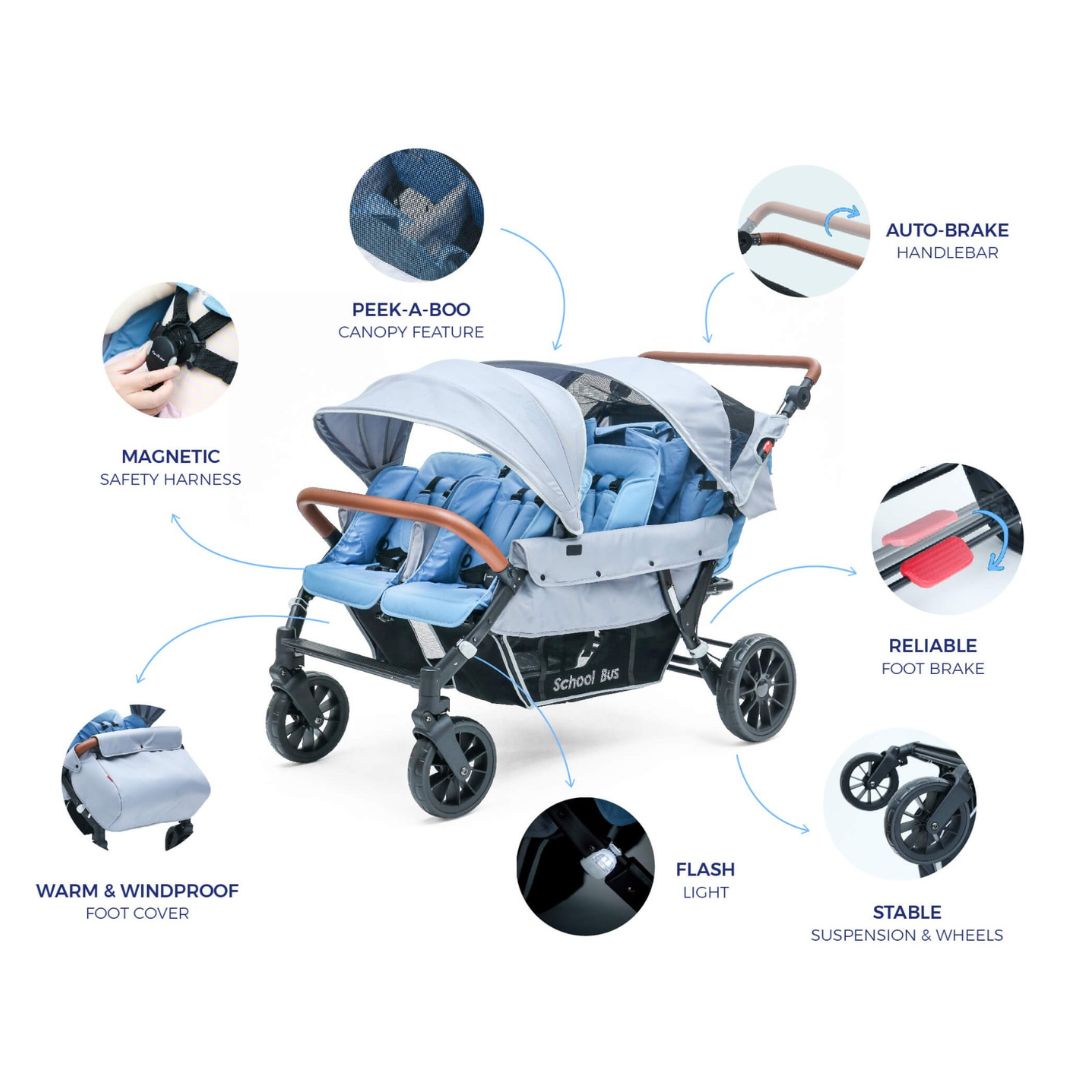 6 seat stroller daycare stroller 6 seater blue gray
