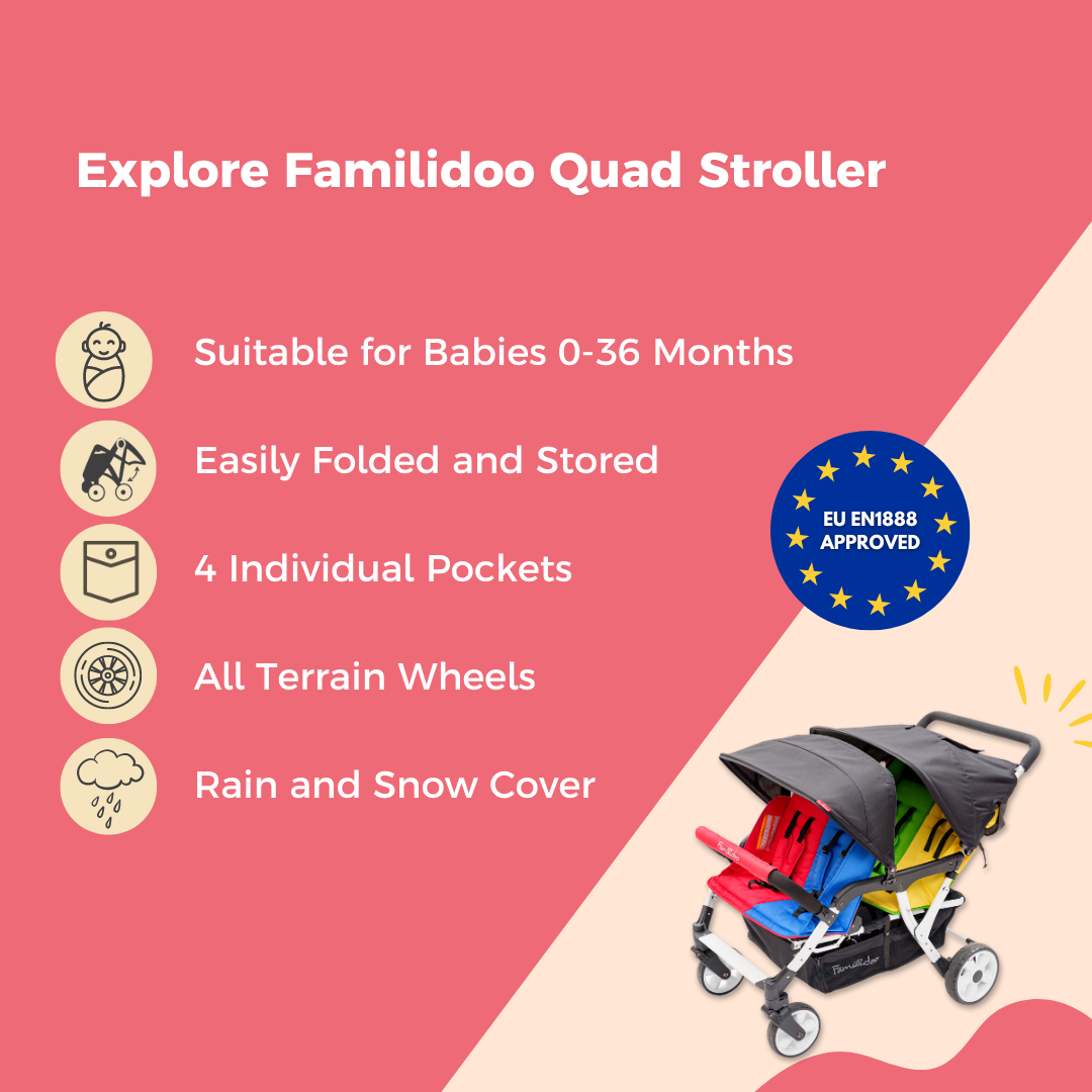 4 Seat Stroller for Quadruplet with Infant Seat H4E Daycare Stroller familidoo